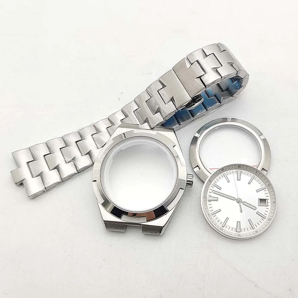 

41mm Silver Case Sapphire Glass /Dial +Baton Hands/ Strap for NH35/ NH36/ 4R Movement Modify Men Mechanical Watch Accessories