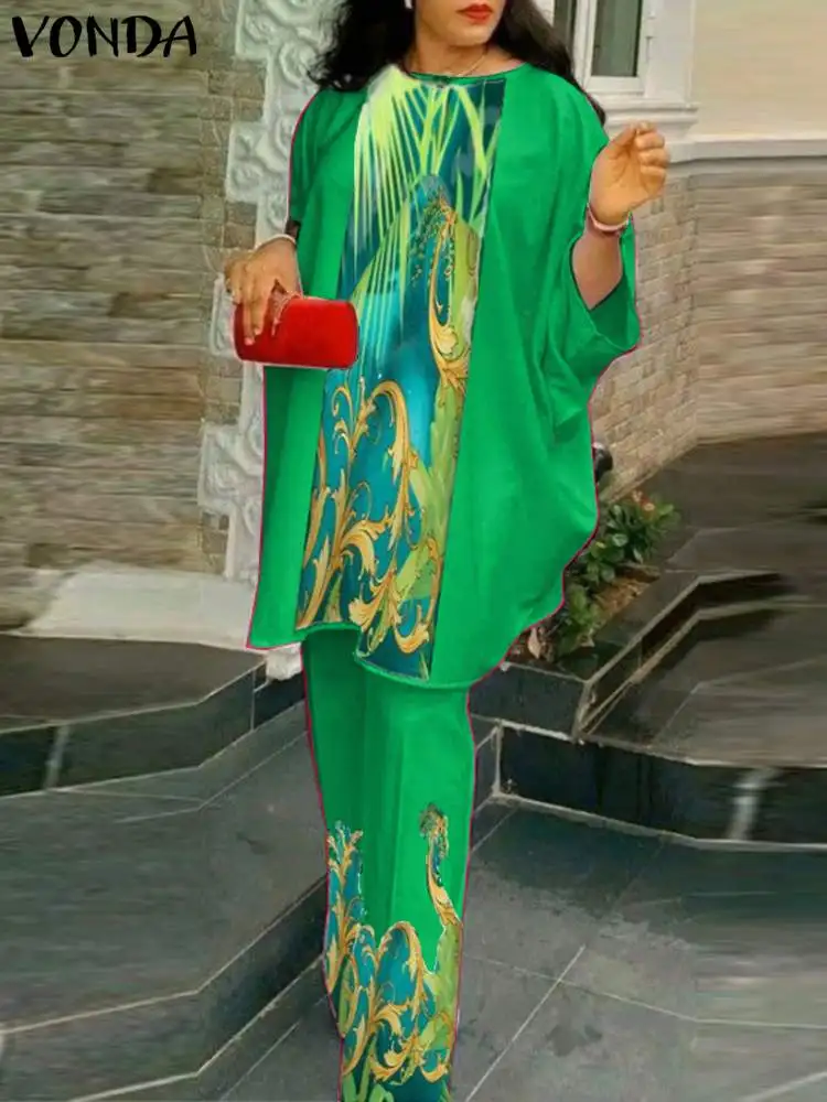 

Костюм женский летний свободный с рукавом летучая мышь и длинными брюками