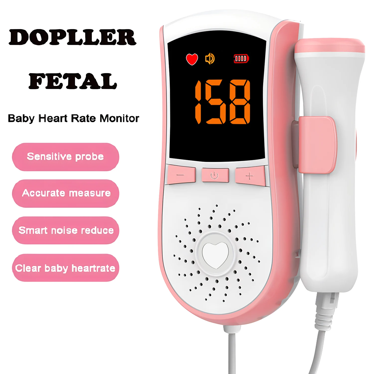 Household Doppler Fetal Portable Pregnant Baby Heart Rate Monitor 3.0MHz Pregnancy Baby Meter Ultrasound Detector