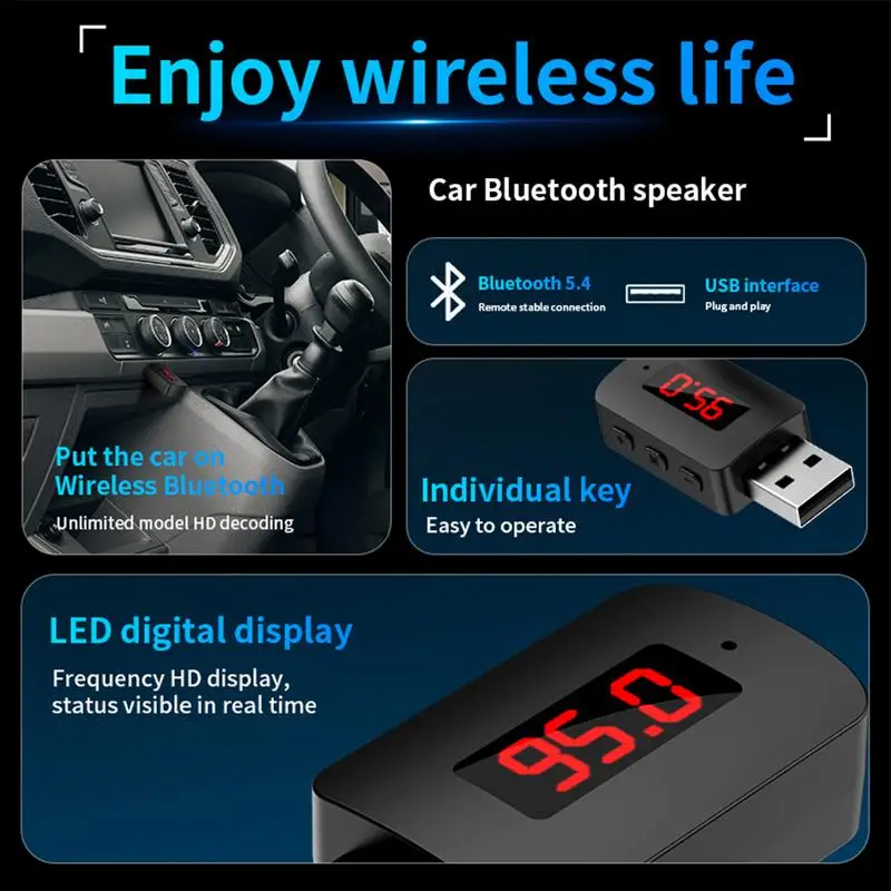Wireless 5.4 Fm Transmitter Car Adapter Safe Seamless Wireless Adapter & Receiver Car Kits Strong Signal Stability For