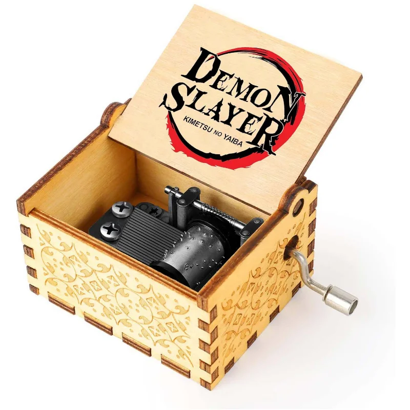 Wooden hand-cranked music box engraved with color printing Ghost Slayer Blade music box birthday gift music box birthday gift 5