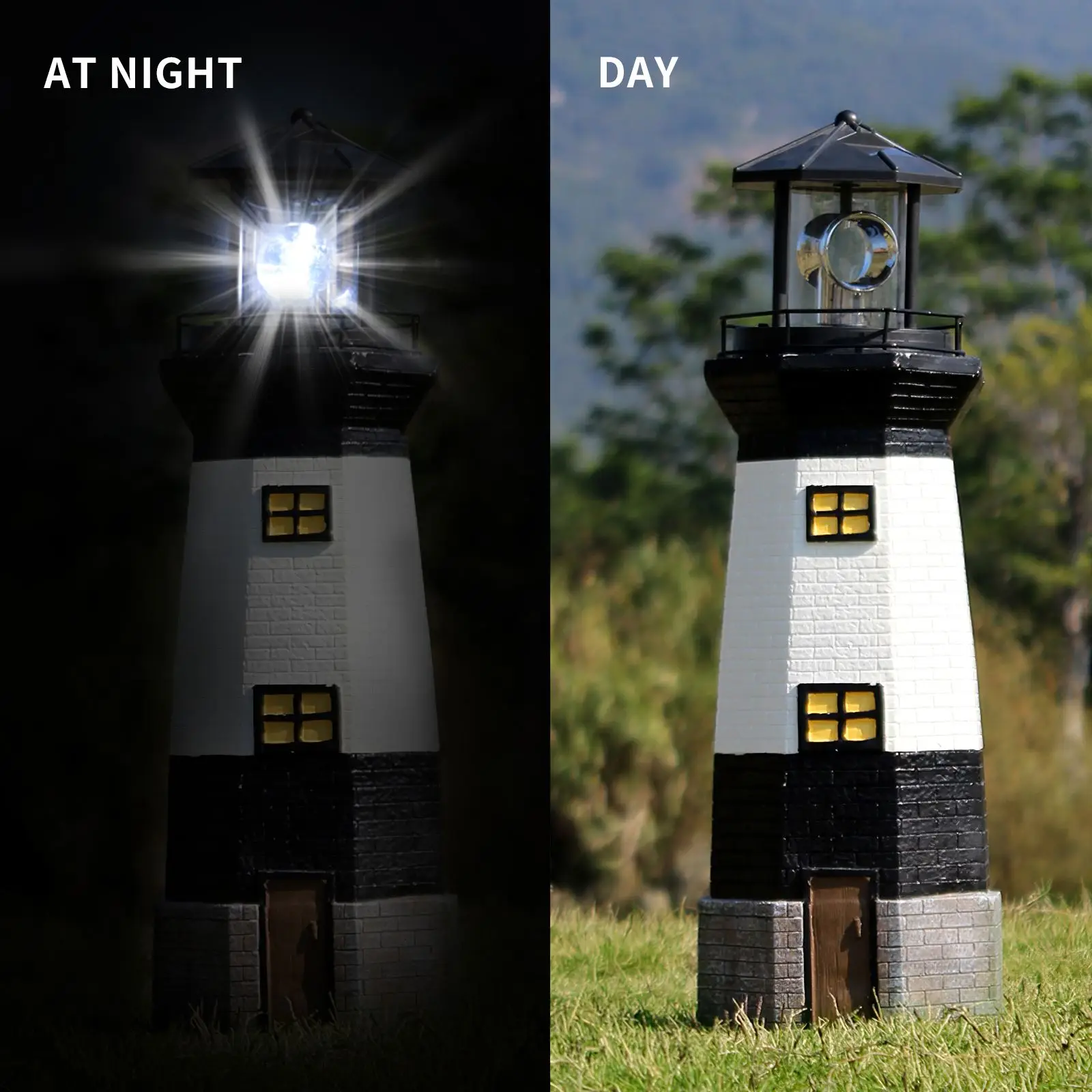 IP65 Waterproof Solar Lighthouse with Rotating Lamp Garden Lights Outdoor LEDs 