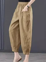 High Waist Cotton Linen Nine Point Pants Women Summer Loose Trousers Lantern Pants Drapey Feeling Casual Harlan Trousers