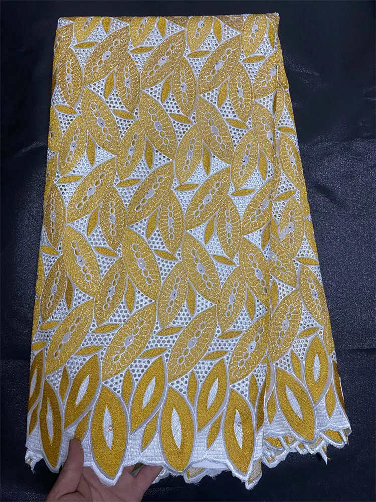 

African Lace Fabric 2024 High Quality Dry Cotton Lace Fabric 5 Yards Voile Lace Fabric Switzerland Yelower Evening DresseWp419-3