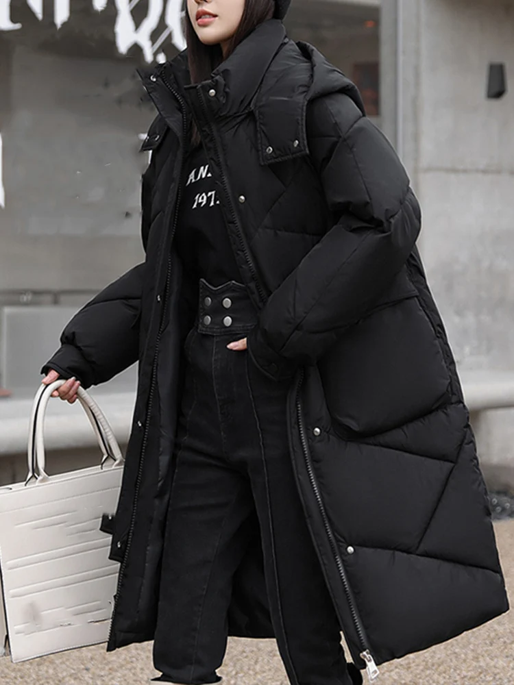 Vintage Loose Casual Thicken Warm Hood Coats Long Plaid Parkas for Women 2023 New Autumn Winter Fashion Zipper Down Jacket