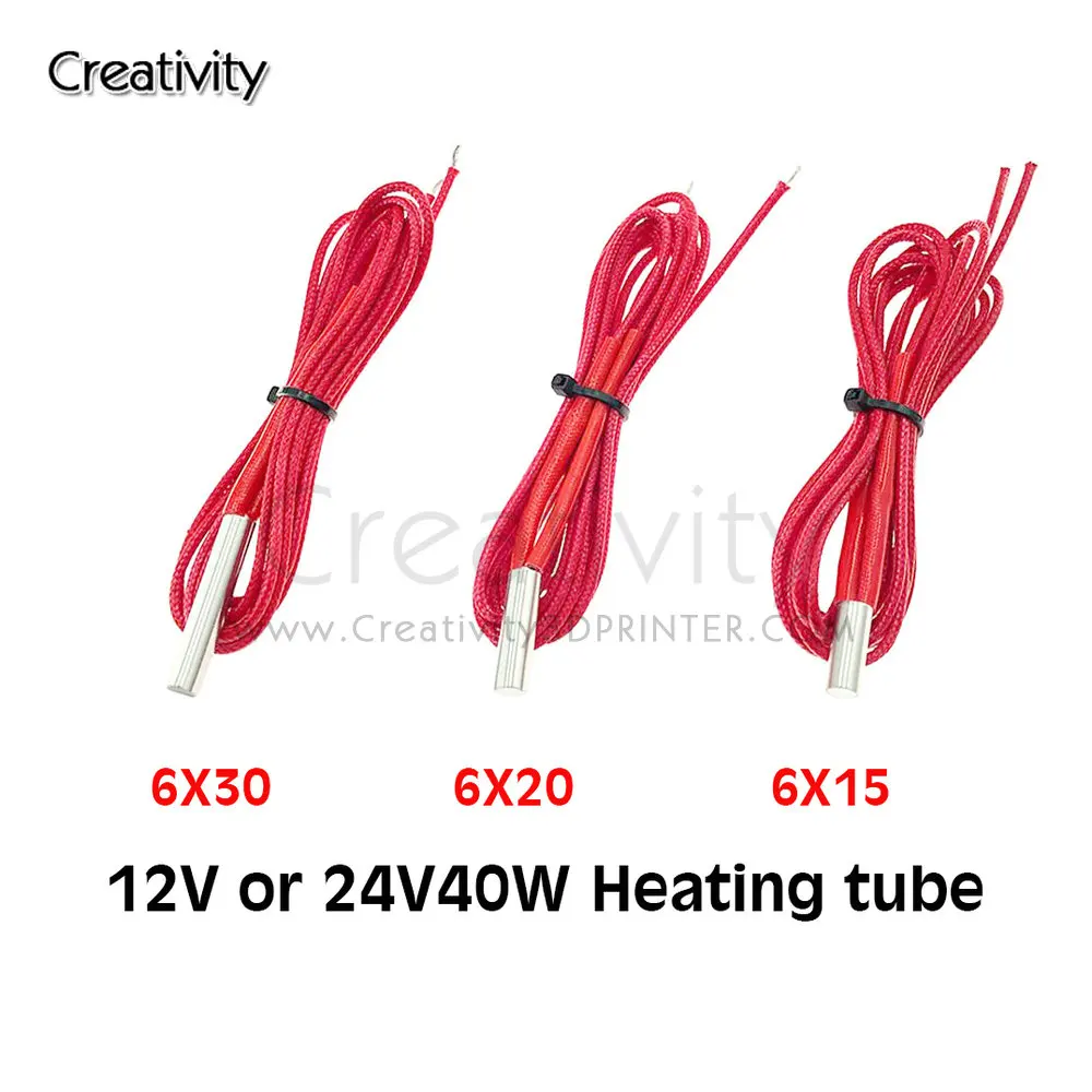 1PC 1M 12V/24V 30W/40W Ceramic Cartridge Heater 6*20mm Heating Tube For CR10 Ender3 J-Head Hotend Extruder 3D Printer Parts e3d v6 hotend ceramic 24v 50w ceramic heating core print head for mk3s voron 2 4 extruder 3d printer parts 3d printer j head