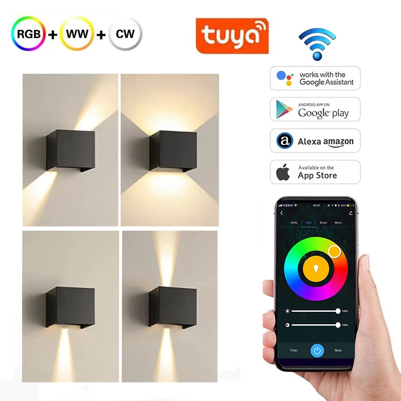 Tuya Smart LED Dimmable Wall Lights APP Control Wall Lamp Exterior/Interior RGB Color Changing Up Down Wall Sconce