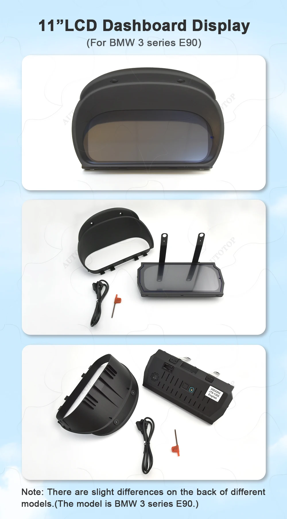 AUTOTOP 11" 1920*720 Wireless Carplay LCD Digital Instrument Panel Gauge für BMW 3er E90 E91 E92 2005-2012, GPS Tachometer – Detail 2