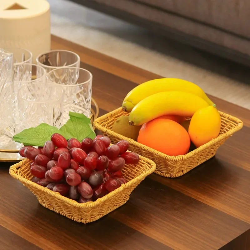 Rattan Fruit Basket Hand-Woven Tray Breakfast Bread Small Basket Fruit Tray Home Living Room Storage Basket Shooting Props - View #5