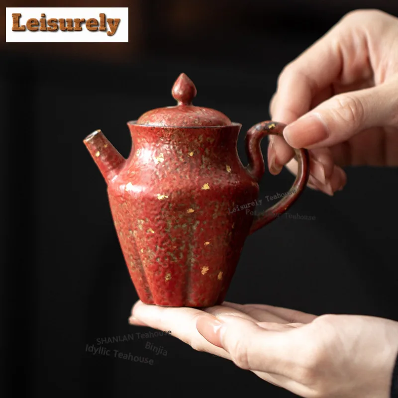 100ML Gold Sprinkled Mountain Red Lotus Teapot Creative Tea Infuser Pot Tea Soaking Kettle With Ball Hole Drinkware Collection