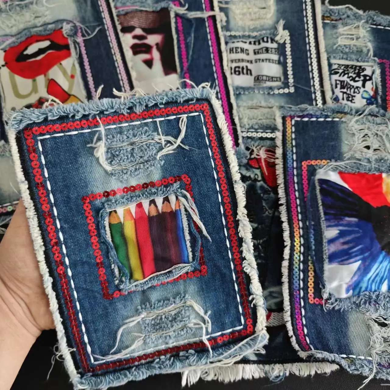 Clothing Women Shirt Top Diy Large Jean Patch Letters Sequins deal with it T-shirt girl Cowboy Patches for clothes 3D Stickers