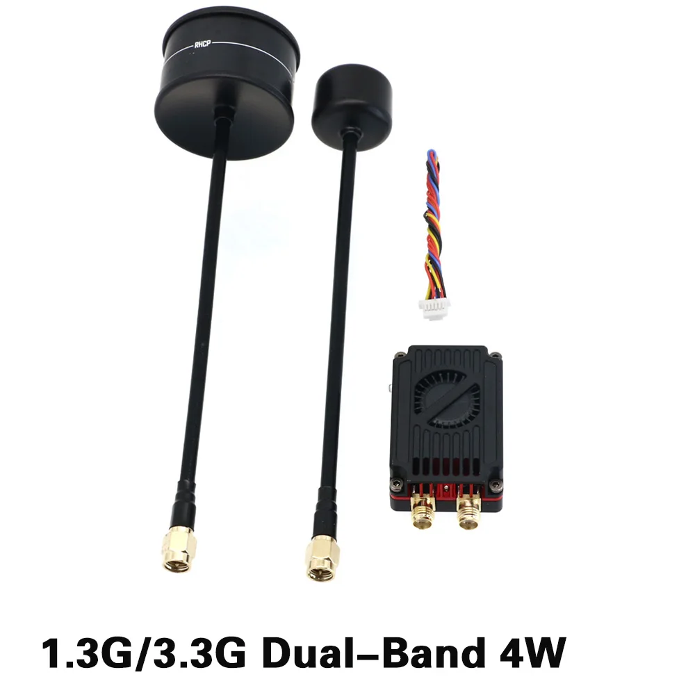 VTX Double Bande 1.3G/3.3G installé sur un drone FPV course, avec antennes