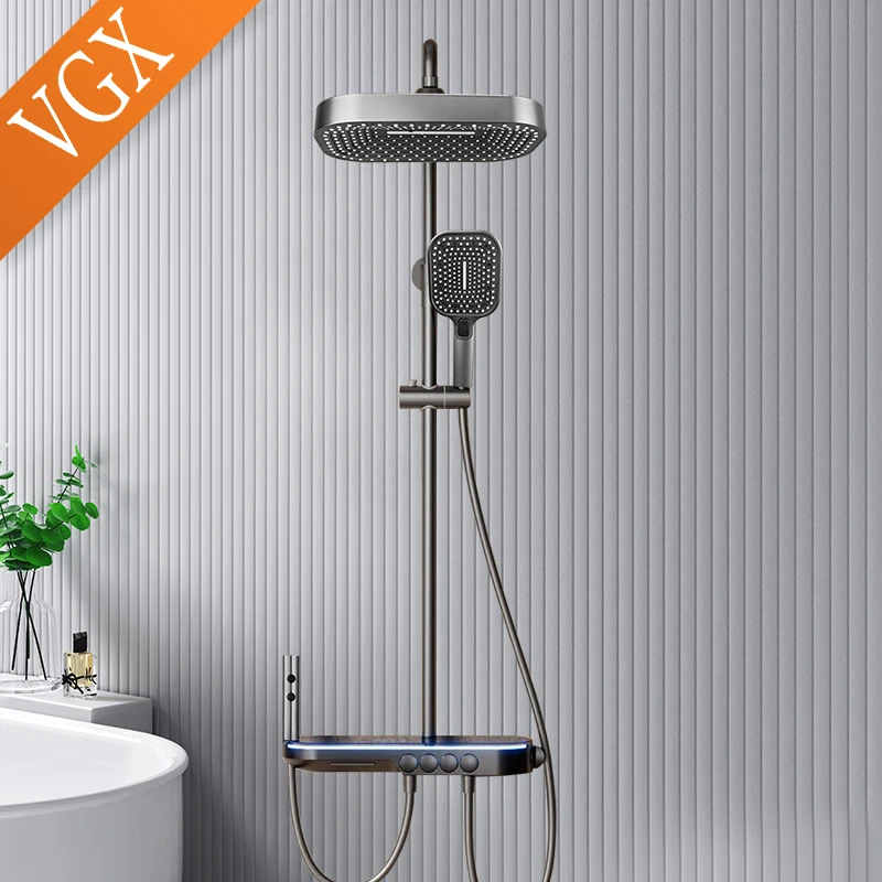 VGX Thermostatic Shower System Intelligent Digital Bathroom Shower Faucet Set Temperature Display Bathroom Bidet Set