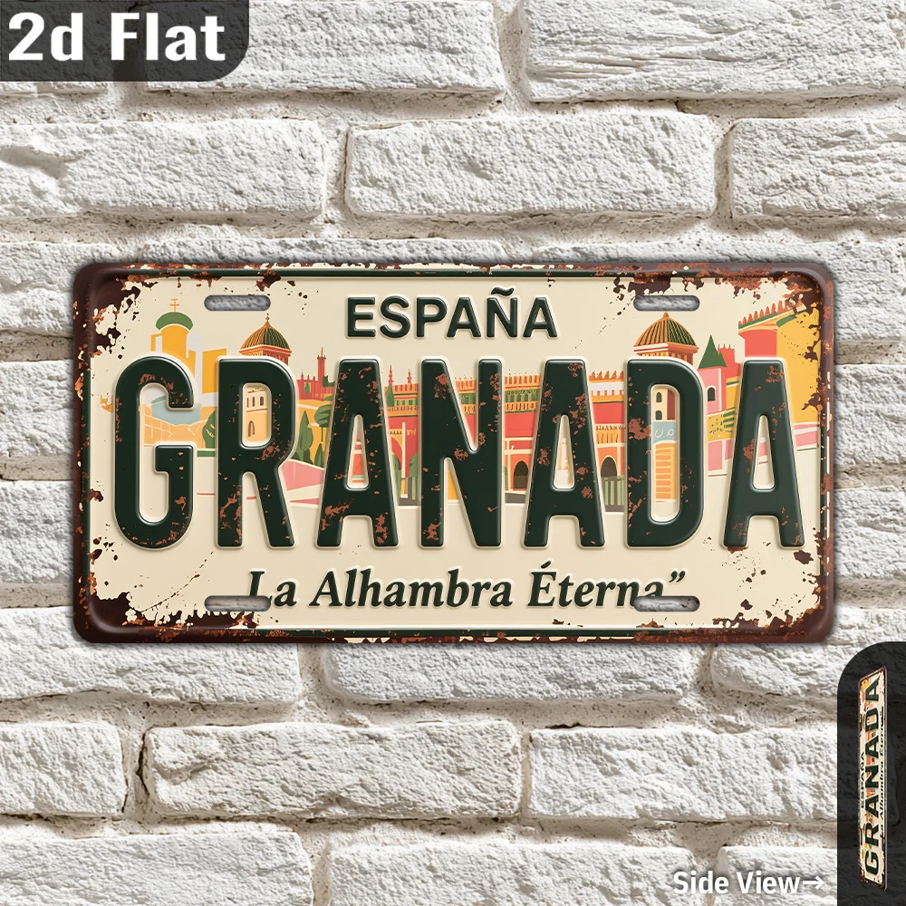 알 그라나다 스페인 라 알함브라 번호판 표지판 - 빈티지 내구성 금속 플라크 벽 장식, 가정 사무실 바 맨케이브 벽 예술