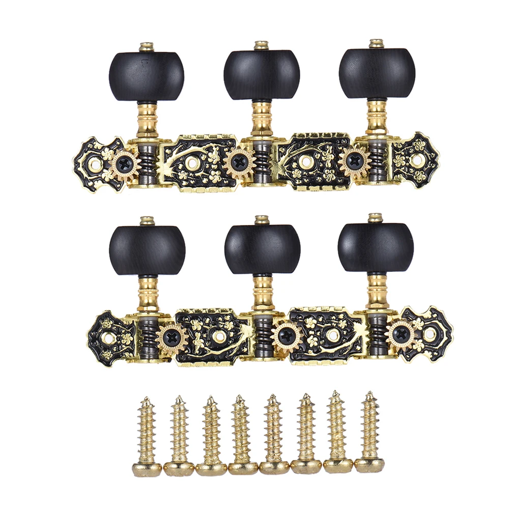 2 Pcs Classical Guitar Tuning Peg Gold and Black Plated Acoustic Guitar Machine Heads 1 14