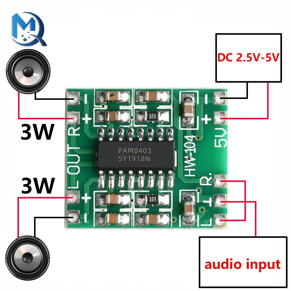 2.5V To 5V Mini PAM8403 Power Amplifier Board 2 Channels 3W Class D ...