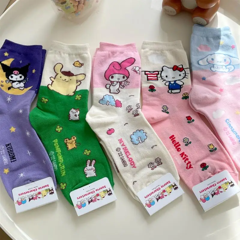 Sanrios Hello Kitty Socks Kuromi Kawaii My Melody Cinnamoroll Cartoon ...