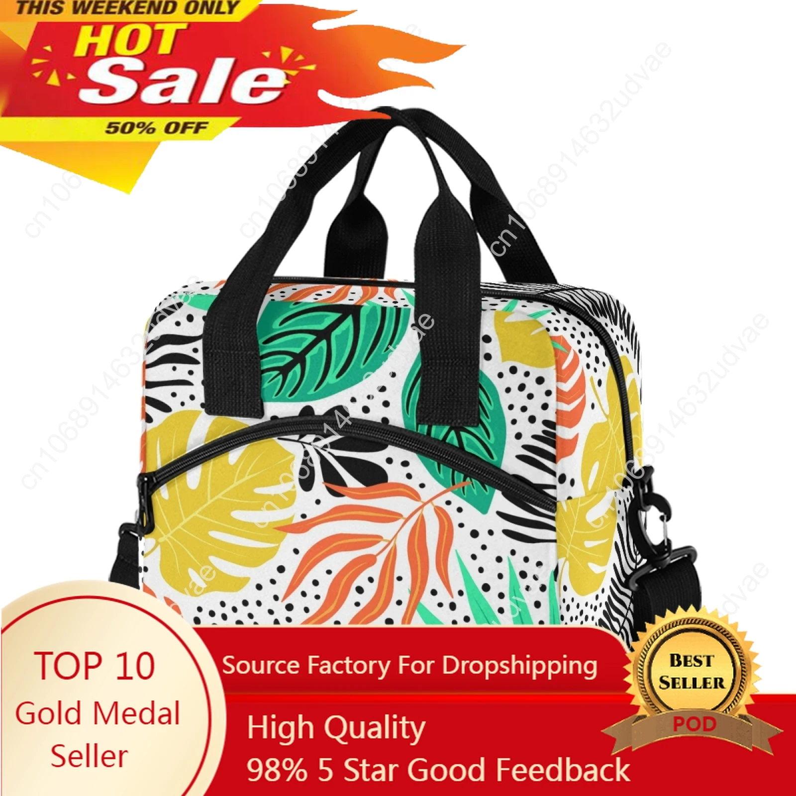 Women Insulated Lunch Box For Shoulder Kids Thermal Food Fresh Breakfast Bag Storage Tropical Palm Leaves Cooler Tote Picnic Bag