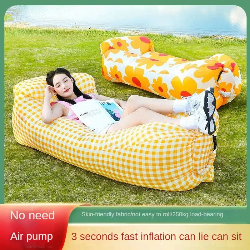 Outdoor portable lazy inflatable sofa pillow water beach grass park air bed foldable sleeping bag