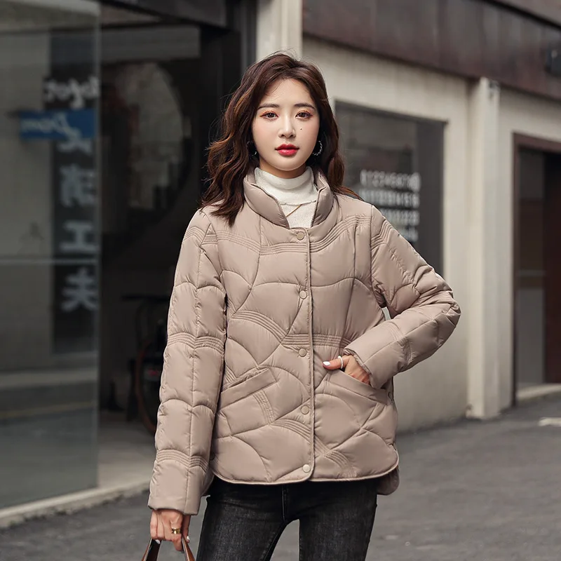 

2022 New Autumn Winter Thicken Female Warm Short Parka Women Casual Solid Color Loose Stand Collar Coat Jackets Outwear