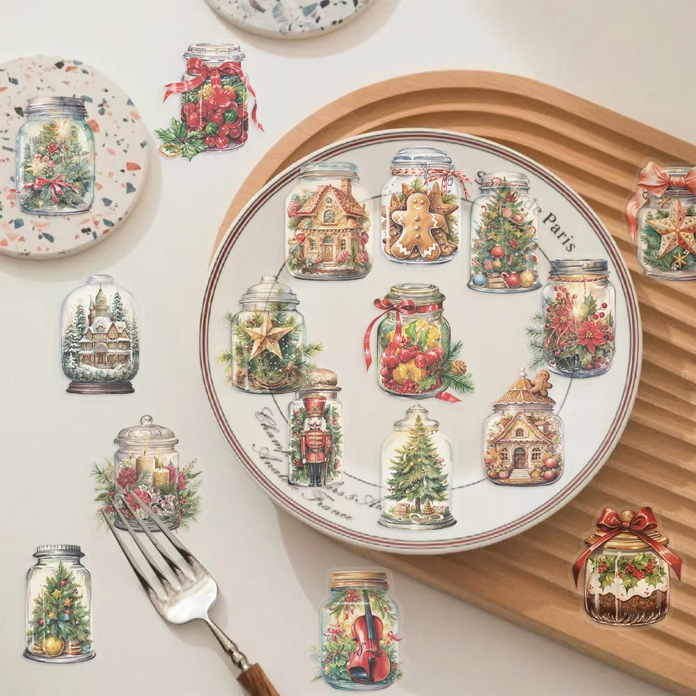50 Pcs Cartoon Christmas Bottle Sticker Pack Waterproof Transparent PET Party Material Decoration Guitar Notebook 5