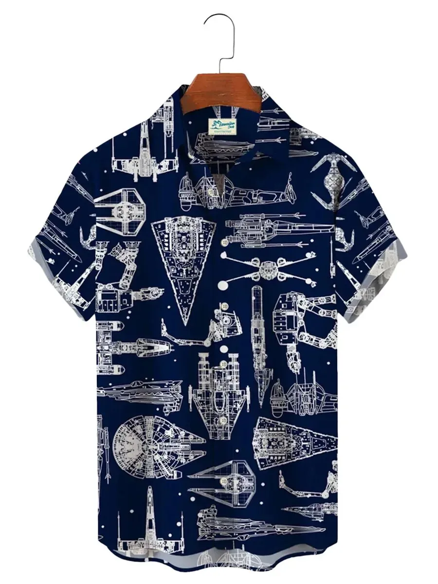 חולצת הוואייתית לגברים קיץ גברים רטרו הדפסת ספינות רחוב קצרה בגודל גדול חולצות אופנתיות לגברים