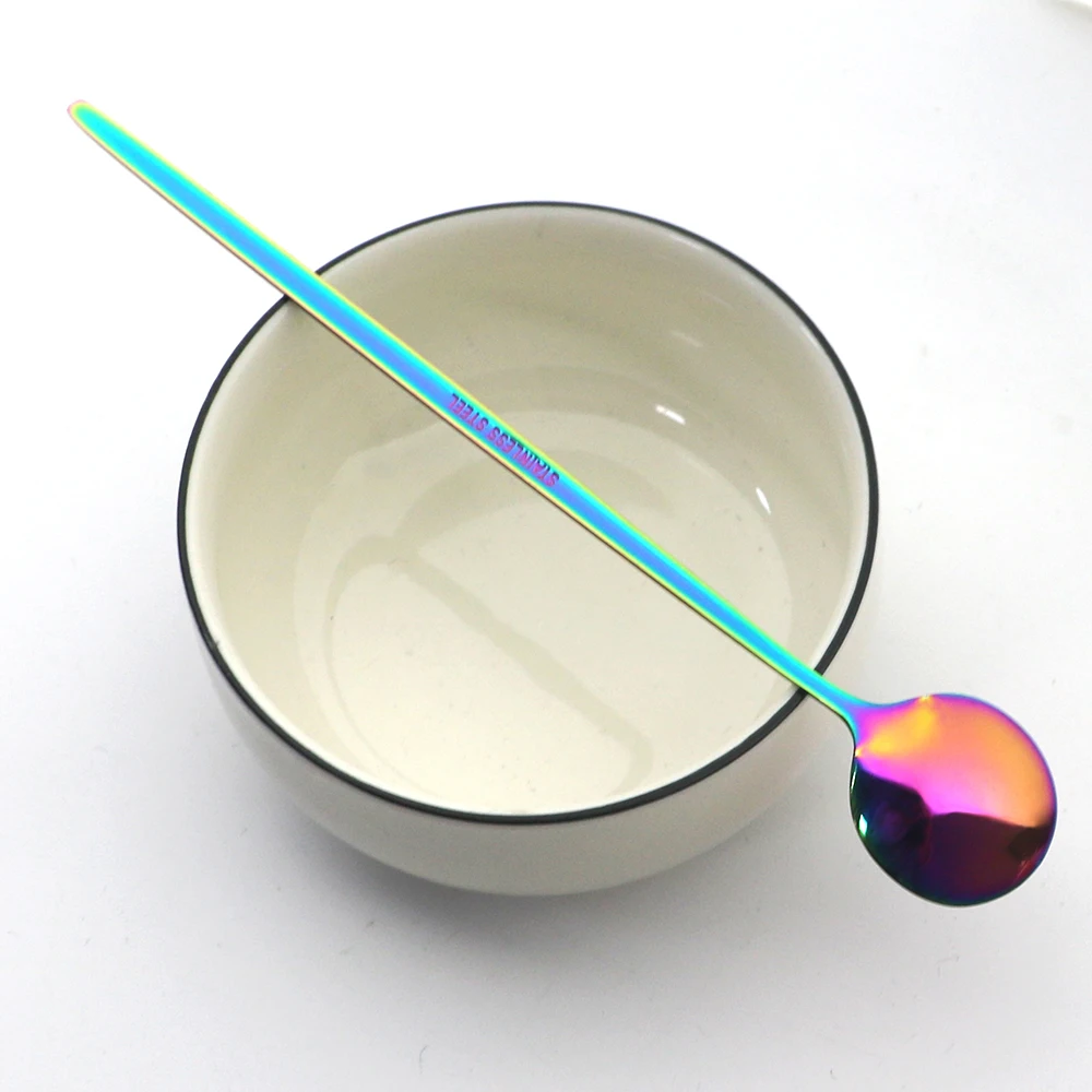 Description Picture 6 of item6pcs Ice Spoon For Dessert Coffee Tea Stainless Steel Long Spoon Set Stirring Spoons Black Gold Dessert Spoons Bar Accessories