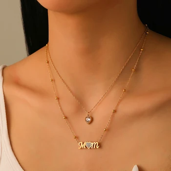 DIEYURO 316L Stainless Steel Heart Zircon Letter MOM Pendant 5