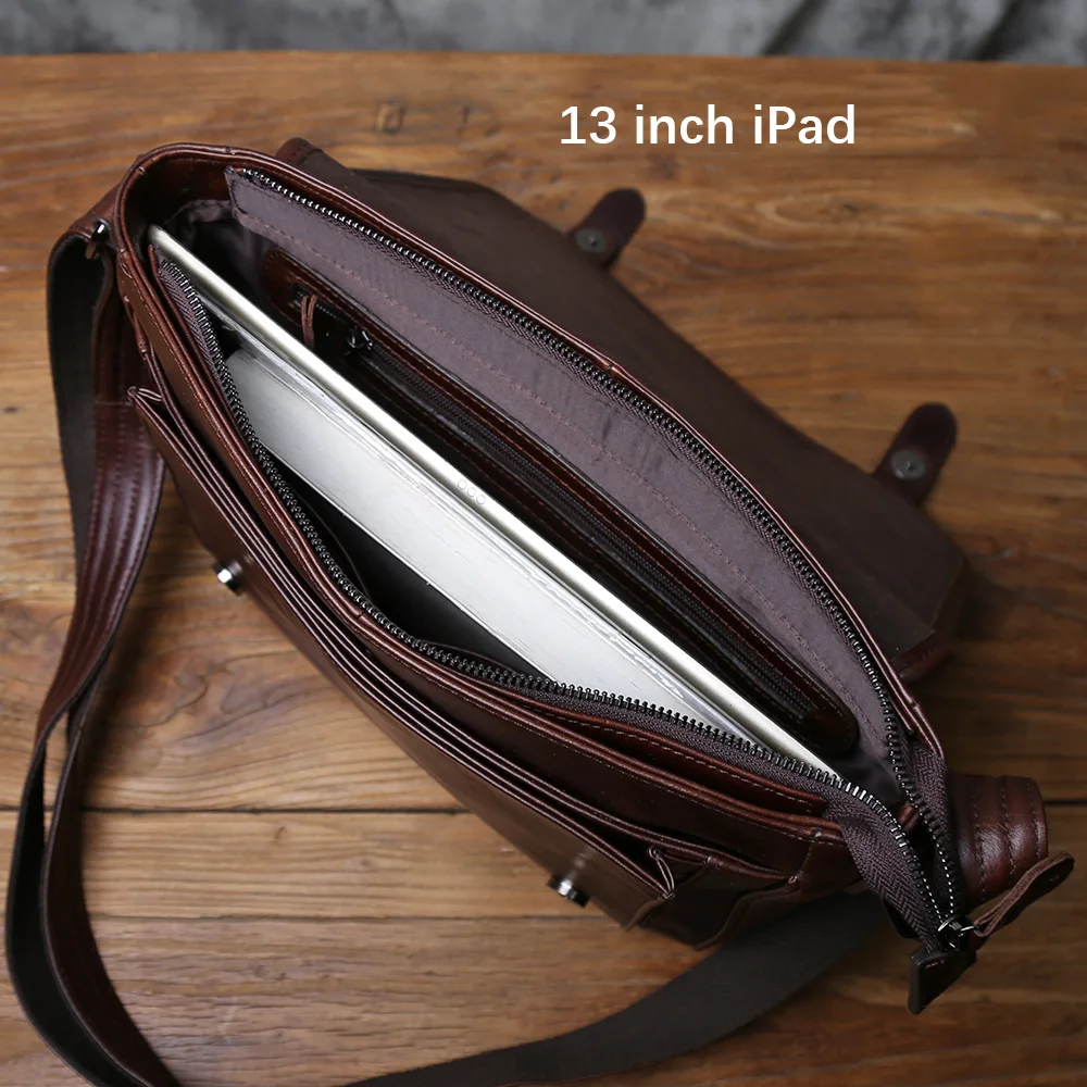 NZPJ Men's Retro Genuine Leather Shoulder Bag Top Layer Cowhide Large Capacity Slant Cross Business Casual Versatile Tablet Bag
