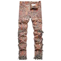 Men Bandana Print Pants Plus Size Multi Pockets Cargo Jeans Fashion Tassels Paisley Bandanna Trousers 1