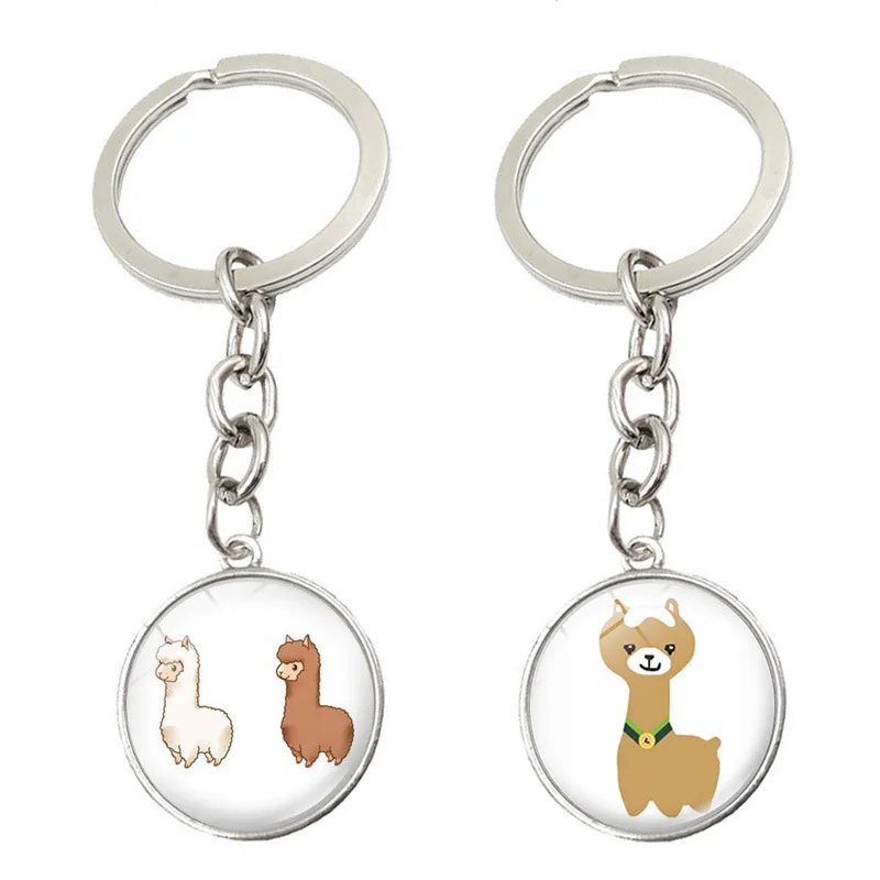 Portachiavi Alpaca Lama Alpaca Art Picture Portachiavi Carino Casual Sheep Glass Cabochon Portachiavi Coppia Regalo