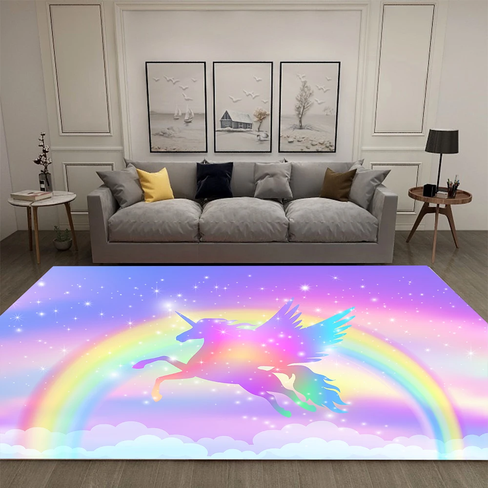 Home Decor Cartoon Child Unicorn 3D Carpets for Living Room Bedroom Area Rug Soft Flannel Kids Room Play Crawl Furry Floor Mat