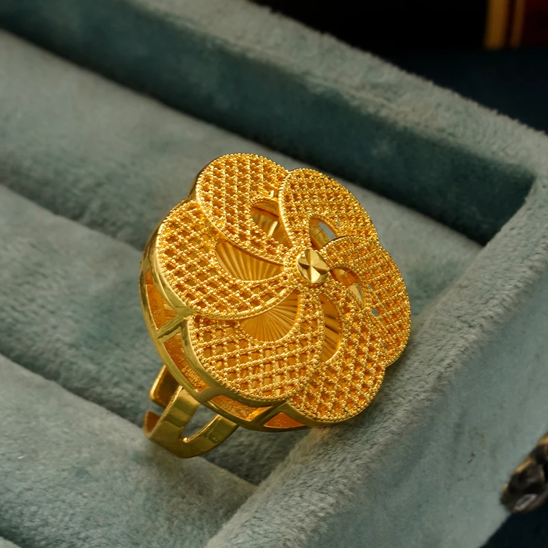 Bridal Ladies Gold Ring Design Gold Plated Big Flower Ring