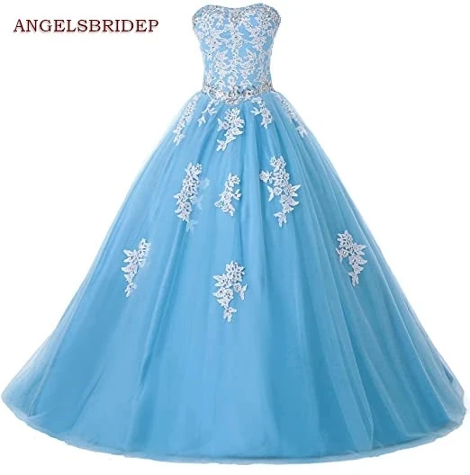 

ANGELSBRIDEP Strapless Quinceanera Dresses For 15 Party White Applique Tulle Special Occasion Masquerade Birthday Gowns HOT