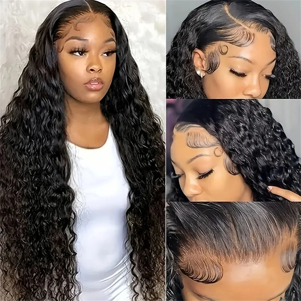 

Nature Black 13x6 Hd Lace Deep Wave Frontal Wig Pre Plucked Brazilian Water Wave 13x4 Lace Front Curly Human Hair Wigs For Women