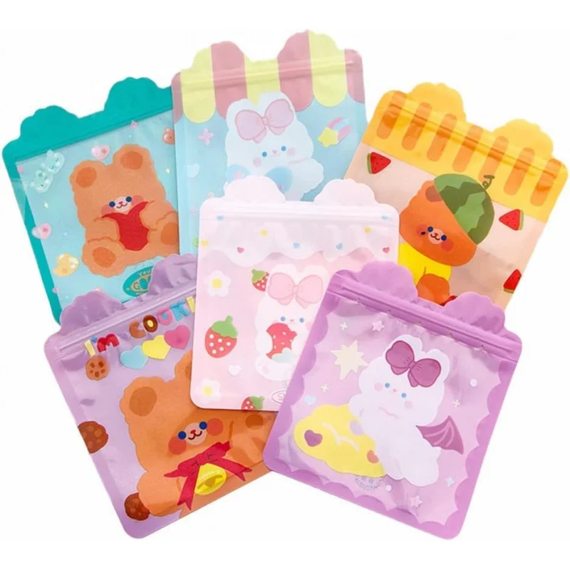 4pcs Cute Cartoon Pattern Zip Lock Candy Cookie Bags Waterproof Resealable Food Grade Reusable Self Sealing Bag for candy cookie bags