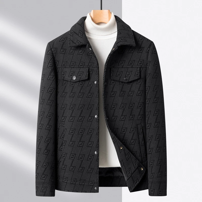 

High Quality Steetwear Outwear Autumn Winter Men Wool Trench Coat Fashion Alphabet Print Jackets For Men 33% Wool Keep Warm