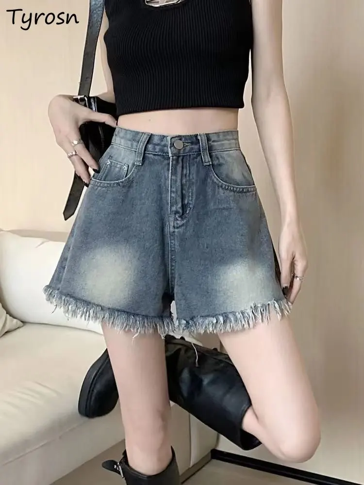 

Shorts Women Denim Design Simple High Waist Summer Tassel Daily Fashion Vintage American Style Straight All-match Hotsweet New