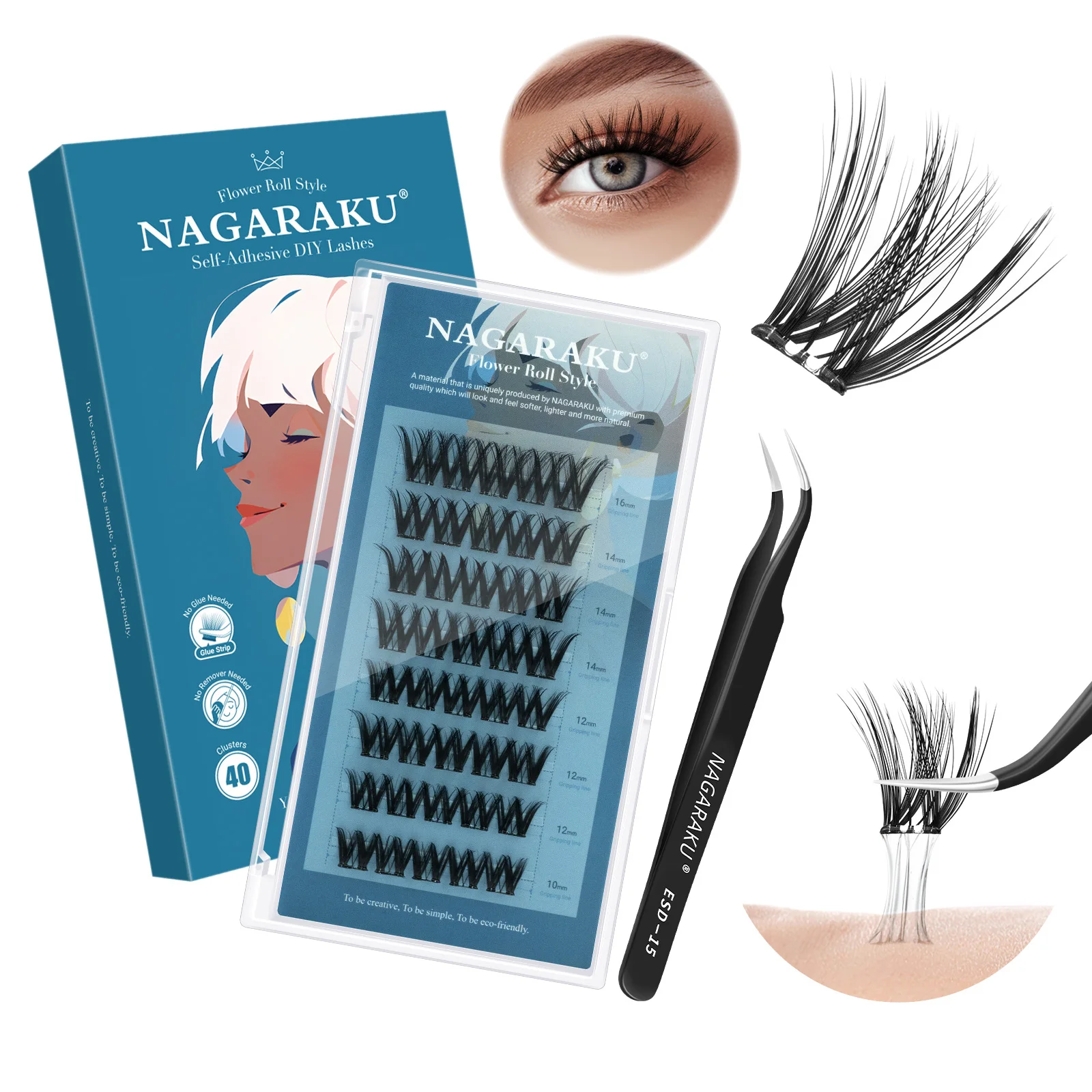 NAGARAKU Individual Lashes 8-16mm Cluster Lashes Natural Look Mixed Tray DIY Eyelash Extension Volume Lash Clusters Eyelas