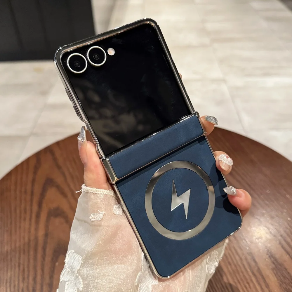 Luxury Plating Magnetic Matte Leather Case - Wireless Charging & Shockproof Protection