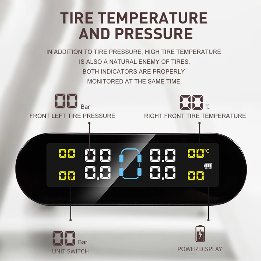 Tire Pressure Monitoring System External Internal Car Tire Pressure Monitor Solar Power USB Charge Auto Security Alarm Device