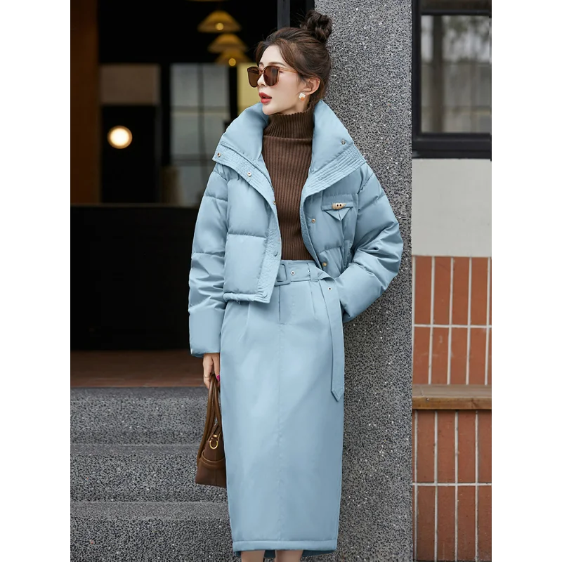 Professional Wear Short Down Jackets Suit Office Women's Clothing Winter Skirts Two-piece Sets Age-reducing Matching Duck Coats