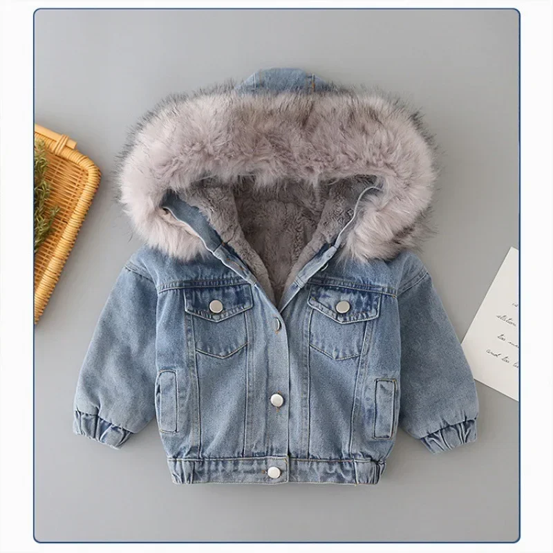 Children Clothing Girls Cowboys Padded Jacket Winter Thicker Autumn and Winter Baby Girls Padded Coat Children Added Fleece Coat
