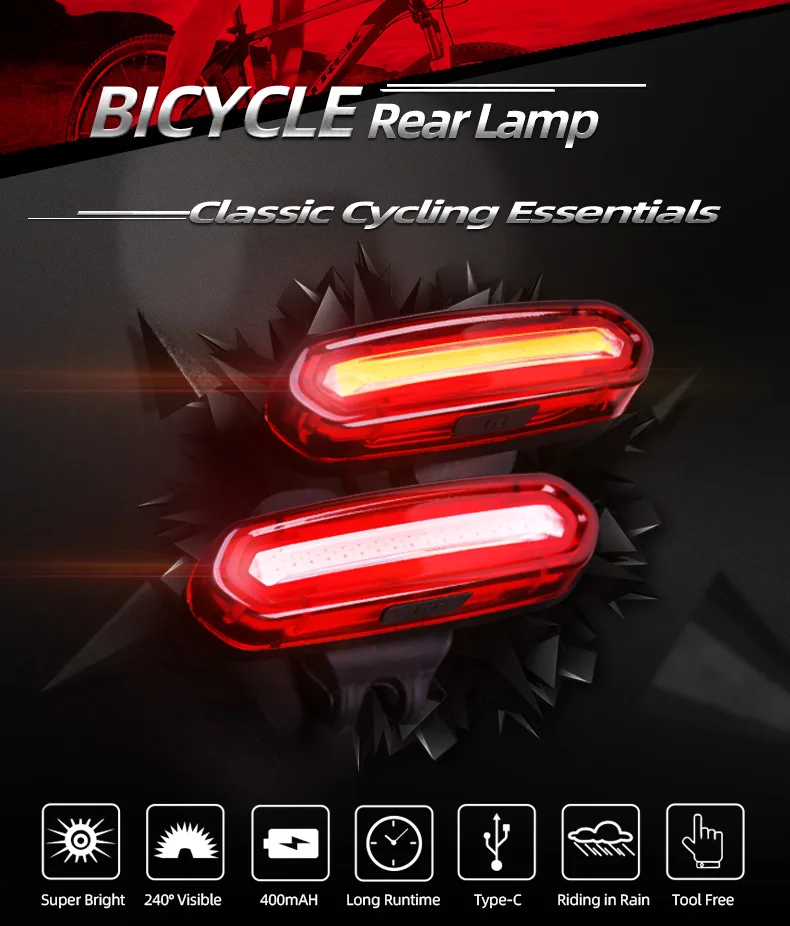 Description Picture 2 of itemBicycle Tail Light Seatpost/ Frame Tube Quick Mount USB Rechargeable Type C Port Taillight Lamp for MTB Road Safety Night Riding
