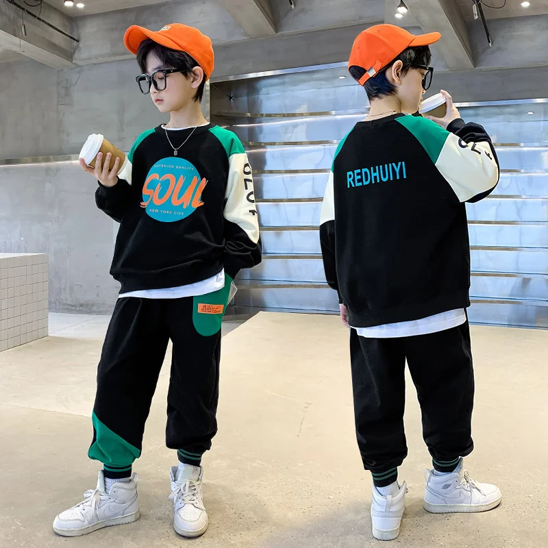 

Boys Suit Sweatshirts +Pants Cotton 2Pcs/Sets 2022 Fashion Spring Autumn Thicken Teenager Kid Outdoor Plus Size Children Clothin