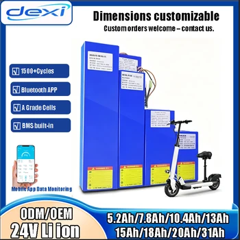 Batteria agli ioni di litio 24V 10Ah 20Ah 15Ah 18Ah 5Ah 24V 30Ah, 1500 cicli, celle di grado A per due veicoli, veicolo elettrico, bici