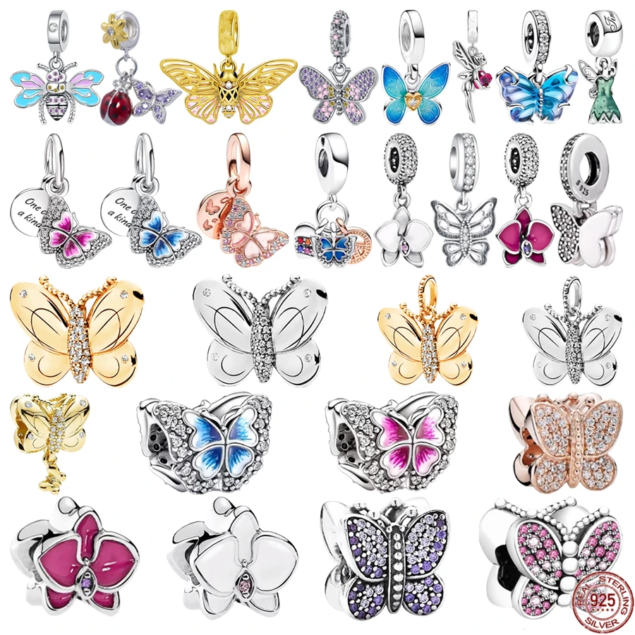 

Fine Butterfly Pendants 925 Sterling Silver Butterfly Fairy Charm Beads Fit Original Pandora Bracelet DIY Jewelry Gift For Women