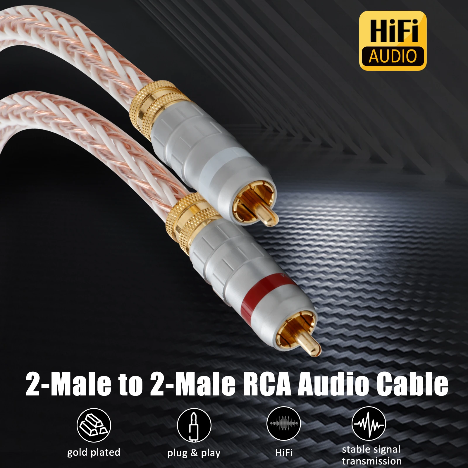 

Высококачественный кабель 8TC 7N OCC из чистой меди RCA, Hi-end усилитель CD, Интерконнектор, позолоченный, 2RCA на 2RCA, мужской аудиокабель