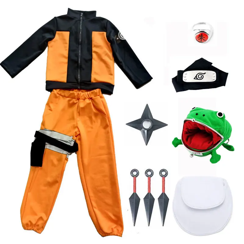 Kids Child Kakashi Cosplay Uzumaki Akatsuki Cloak Shippuden Uniform Ring Headband Kunai Halloween Costume superhero cosplay costume kids cosplay costume kids pajama costume