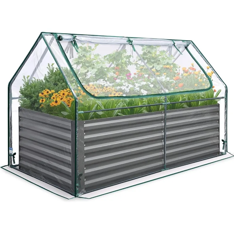 

Raised Garden Bed Galvanized Raised Beds for Gardening Vegetables with Cover 6x3x2 ft Tall Metal Planter Box Outdoor Use (Clear)